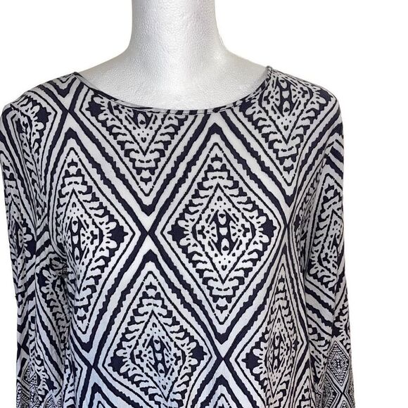 Fun2fun Women's 3/4 Sleeve Top Blouse Bohemian Geometric Tunic Black Size Medium - Picture 2 of 11